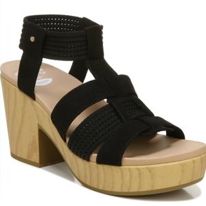 Dr. Scholl's (Size 8) Black "Blossom" Chunky Heel Platform Open Toe Sandals